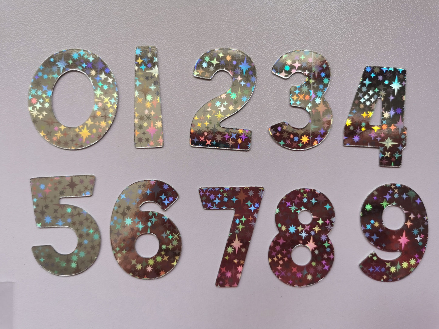 Pack of 20 3.5cm Holographic & Glitter Numbers 0-9 Card Toppers & Cake Toppers
