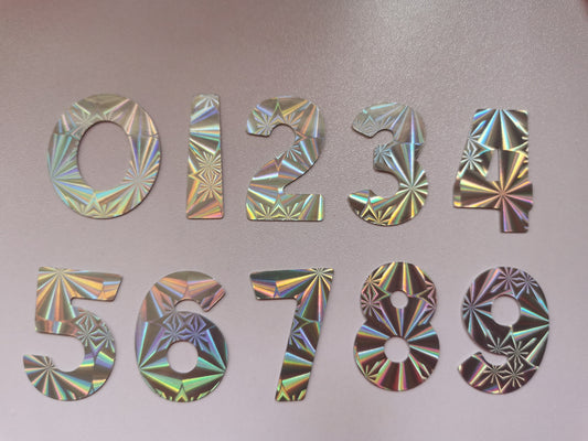 Pack of 20 3.5cm Holographic & Glitter Numbers 0-9 Card Toppers & Cake Toppers