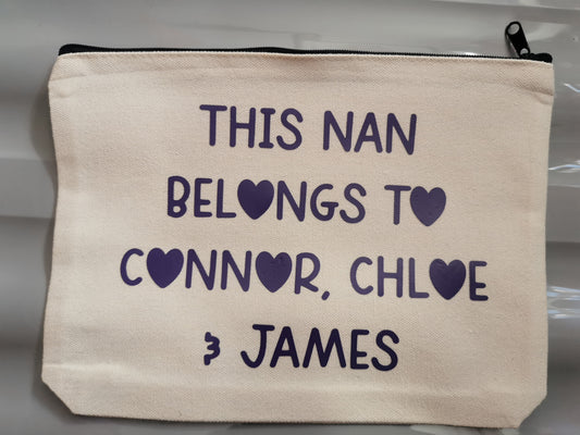 Personalised Large Cream Canvas Make Up Bag / Pencil Case
