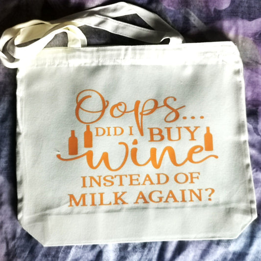 Oops... Did I Buy Wine Funny Humorous Large Canvas Tote Bag - 2 Colours To Choose From